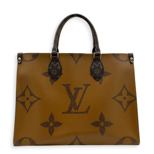 OnTheGo Top Handle Bag MM Brown in Monogram Coated Canvas, Gold hardware