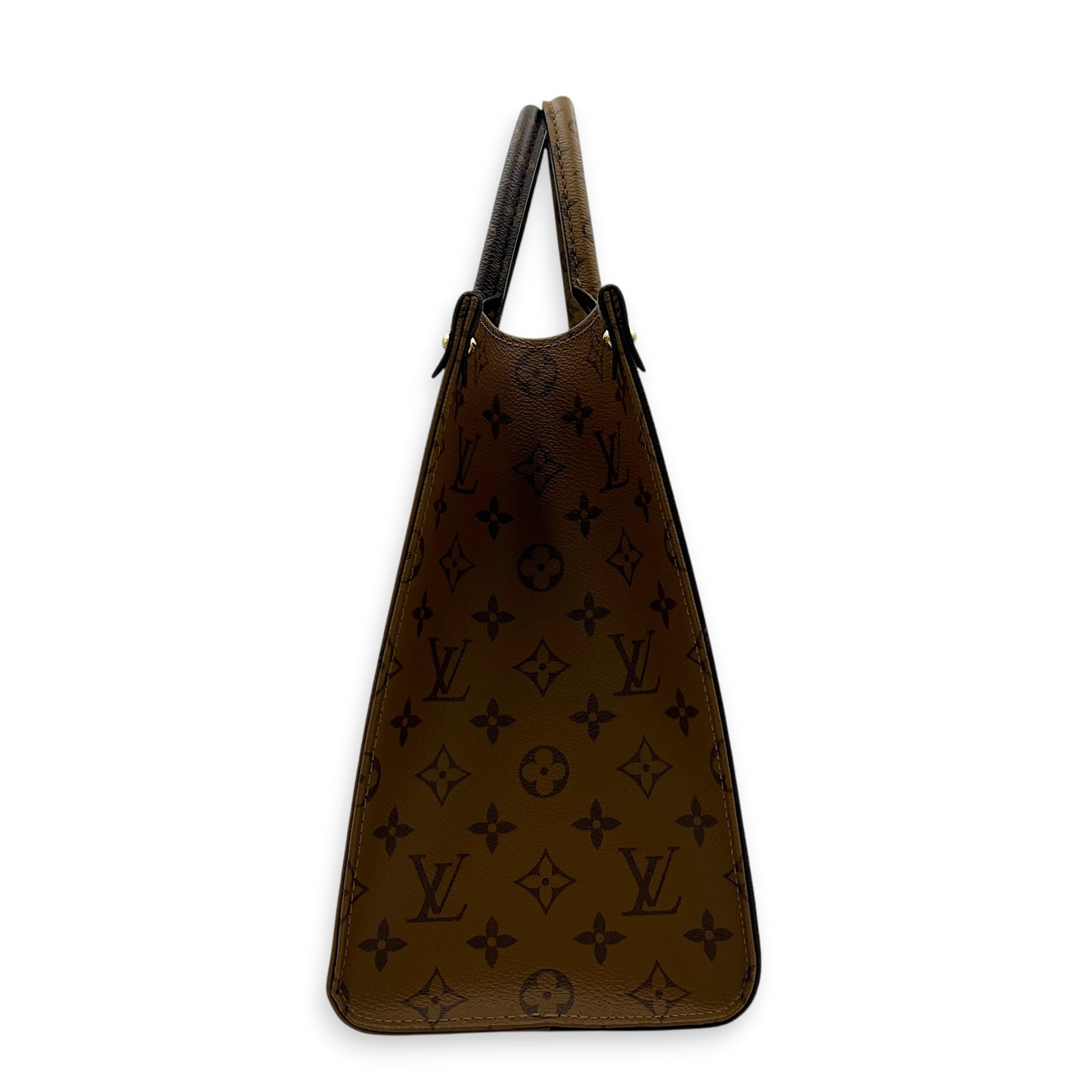 OnTheGo Top Handle Bag MM Brown in Monogram Coated Canvas, Gold hardware