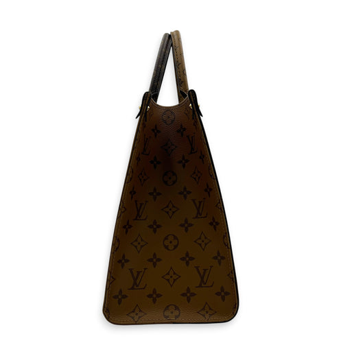 OnTheGo Top Handle Bag MM Brown in Monogram Coated Canvas, Gold hardware