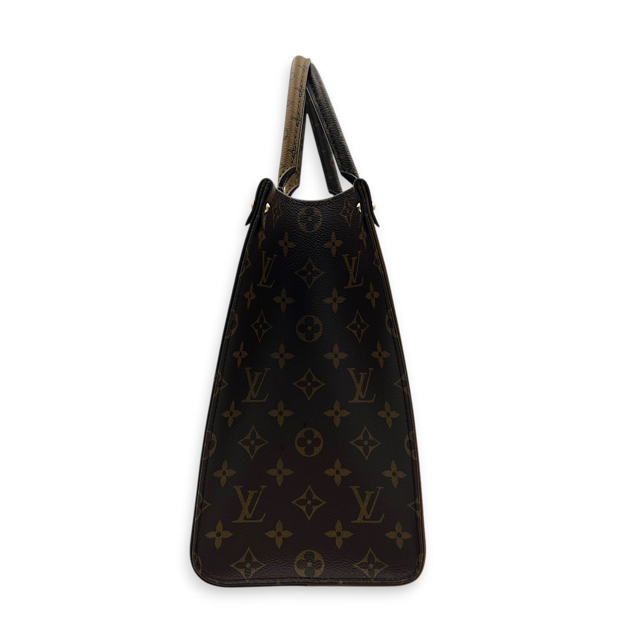 OnTheGo Top Handle Bag MM Brown in Monogram Coated Canvas, Gold hardware