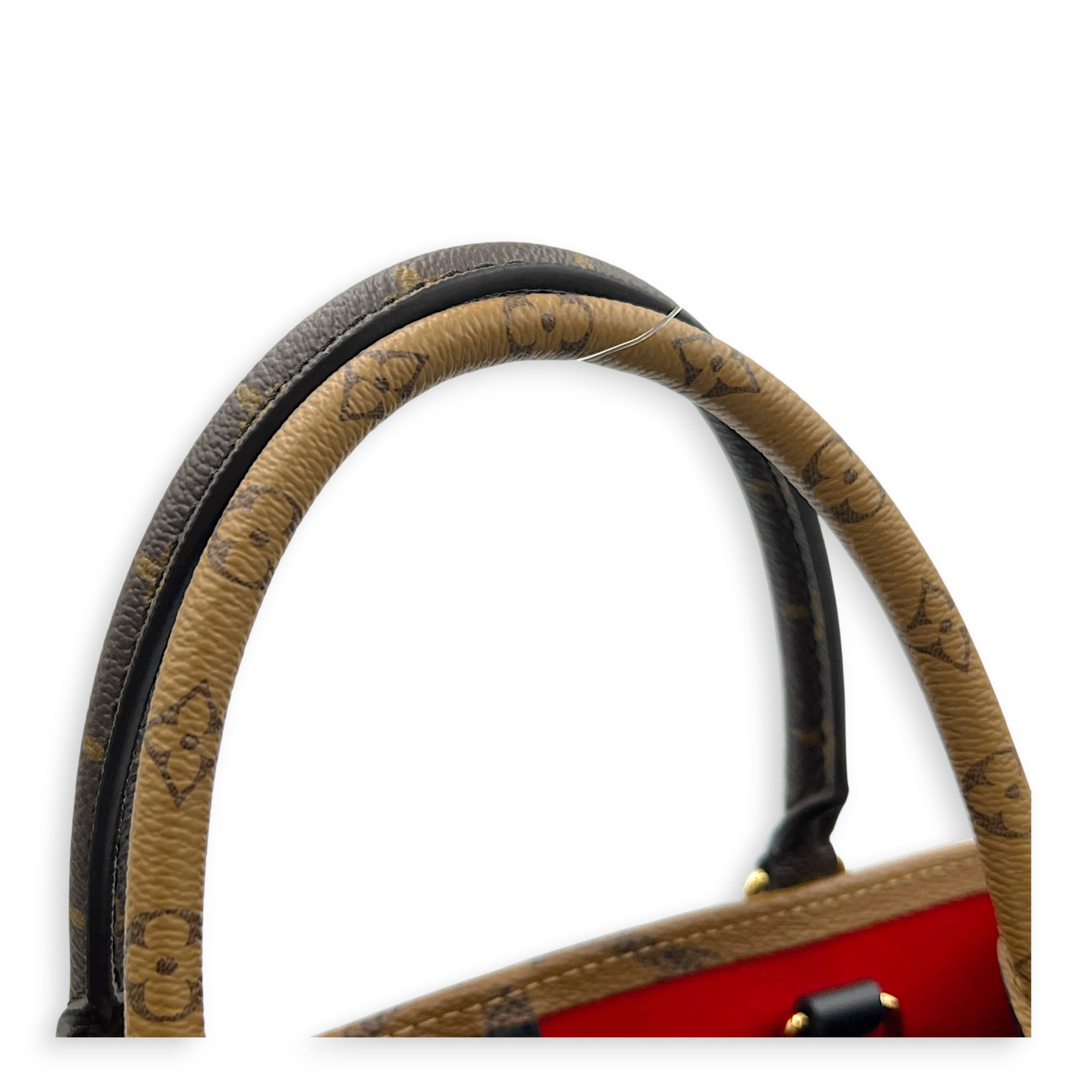 OnTheGo Top Handle Bag MM Brown in Monogram Coated Canvas, Gold hardware