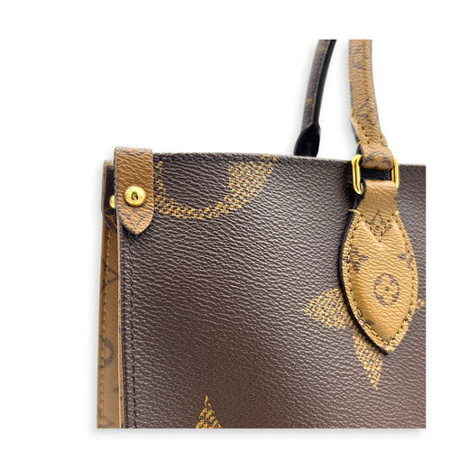 OnTheGo Top Handle Bag MM Brown in Monogram Coated Canvas, Gold hardware