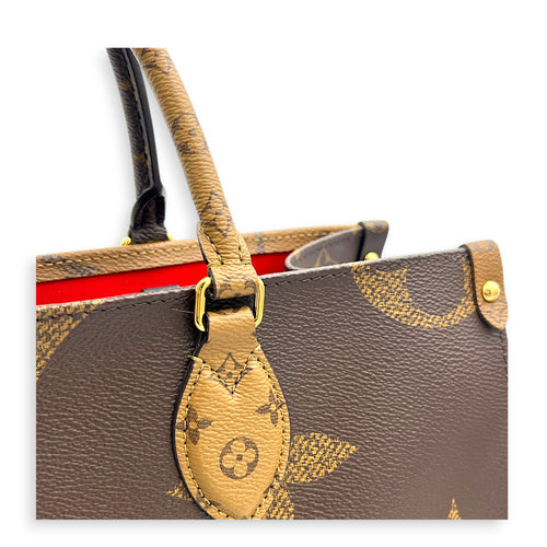 OnTheGo Top Handle Bag MM Brown in Monogram Coated Canvas, Gold hardware