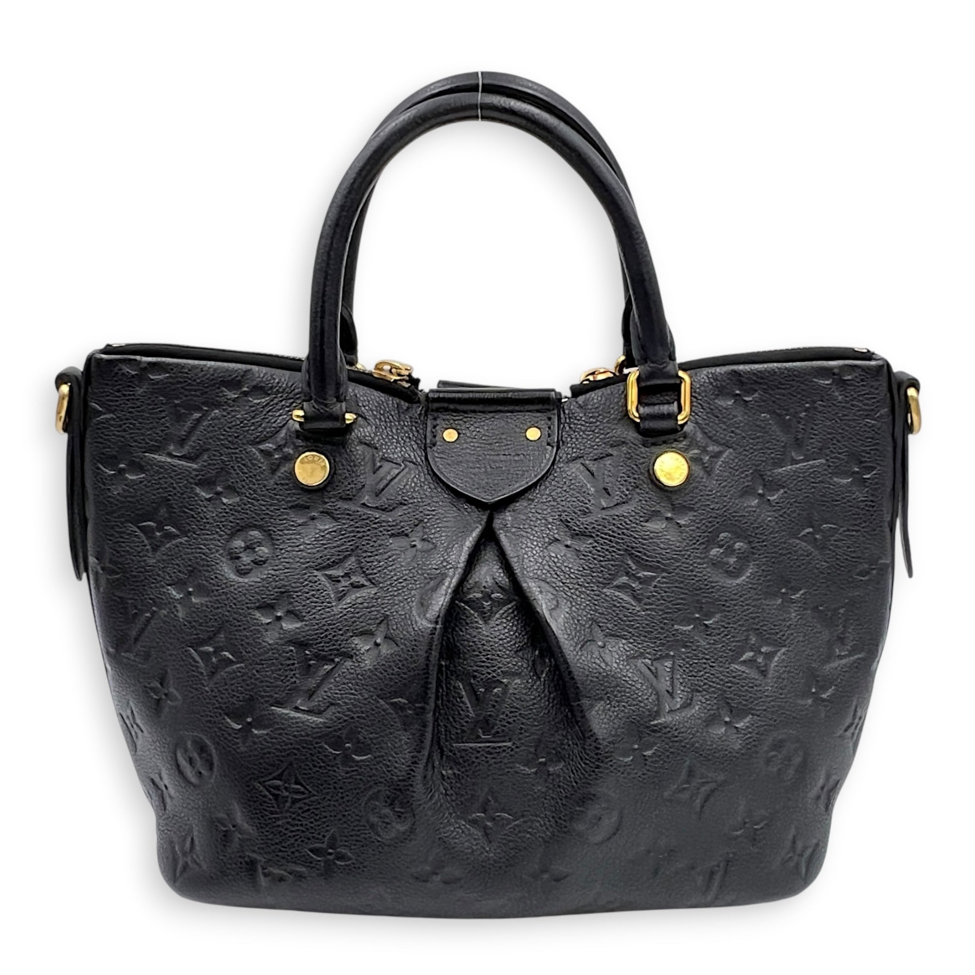Mazarine Top Handle Bag Black in Empreinte Leather, Gold hardware