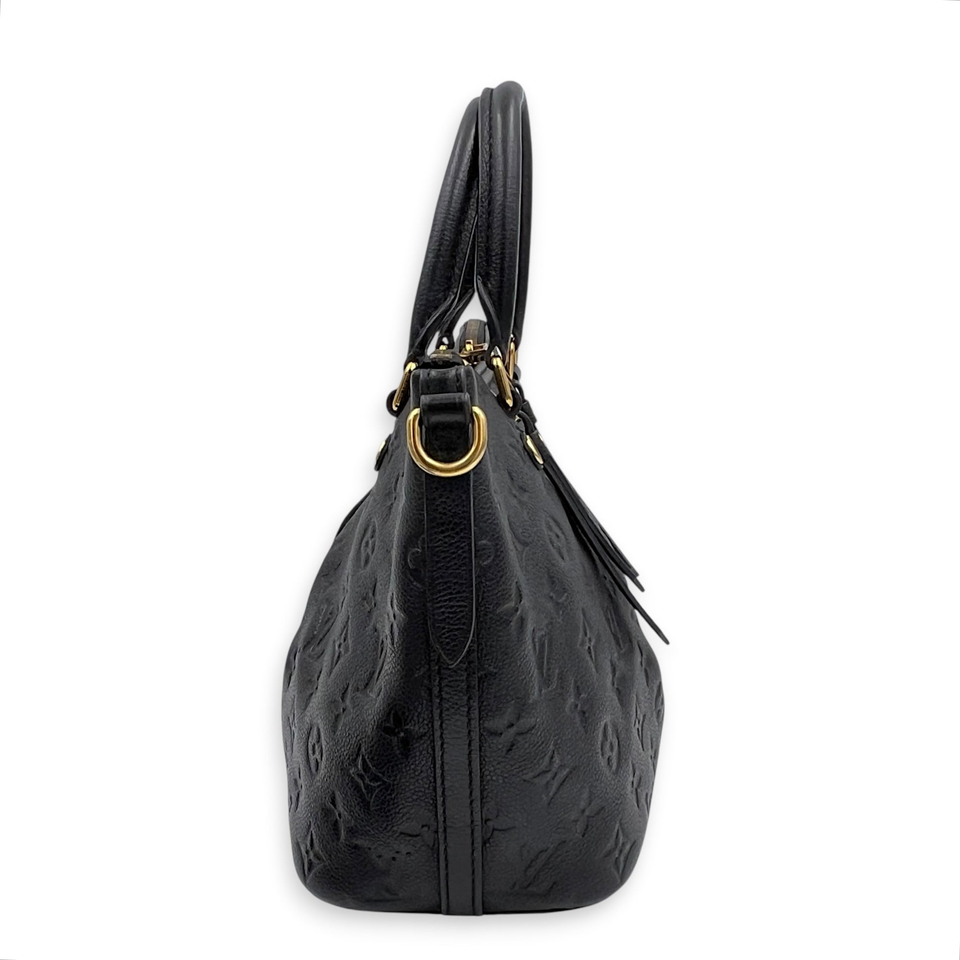 Mazarine Top Handle Bag Black in Empreinte Leather, Gold hardware