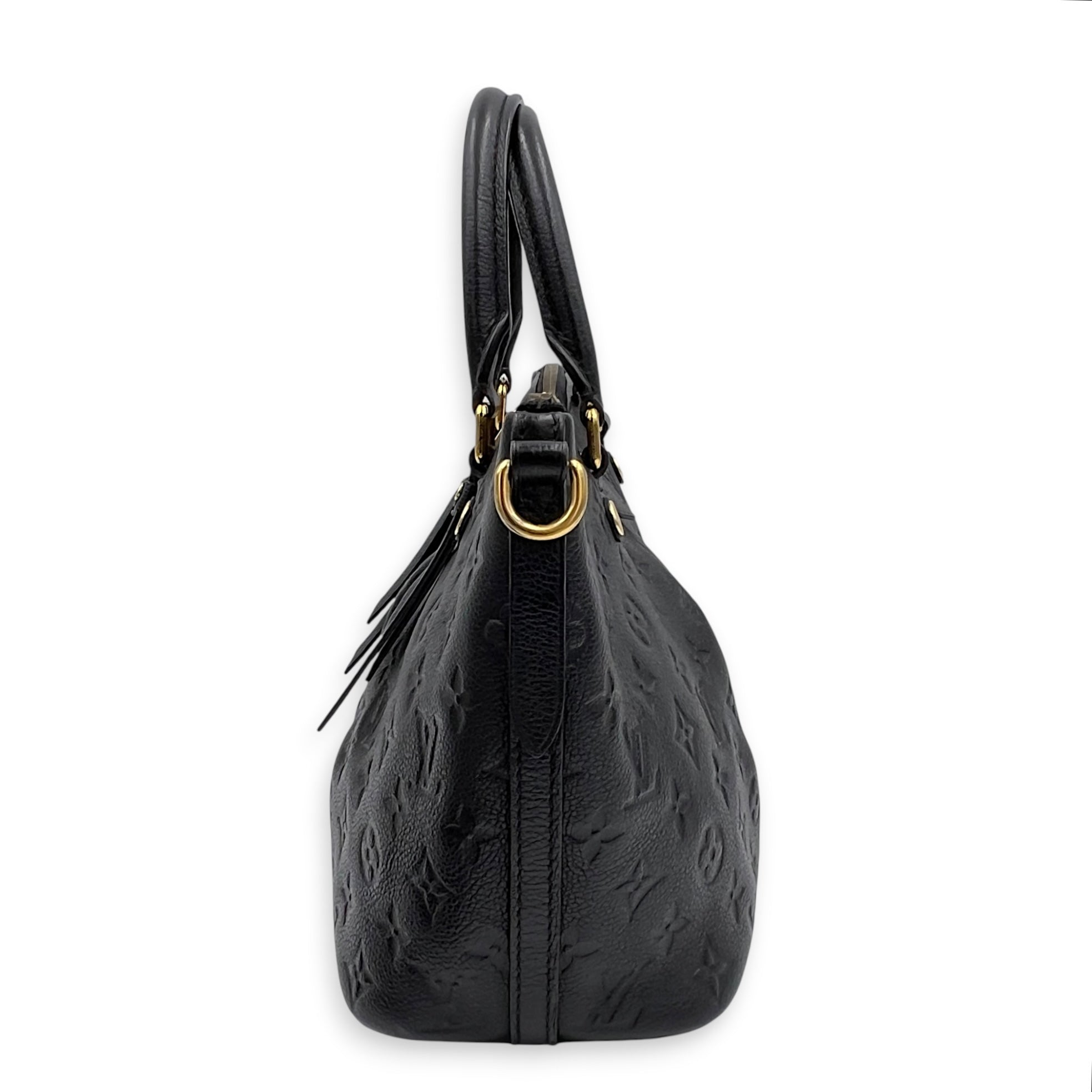 Mazarine Top Handle Bag Black in Empreinte Leather, Gold hardware