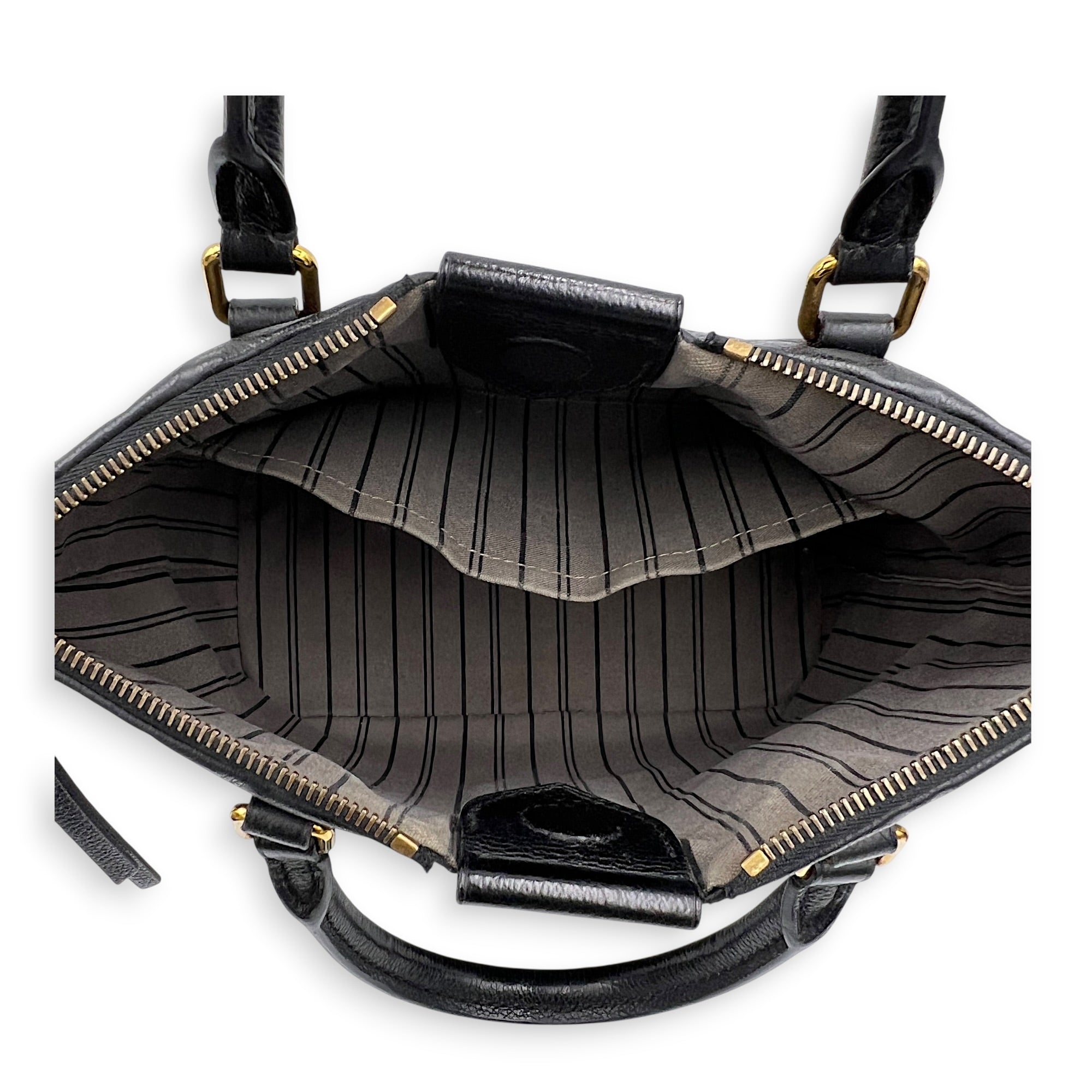 Mazarine Top Handle Bag Black in Empreinte Leather, Gold hardware