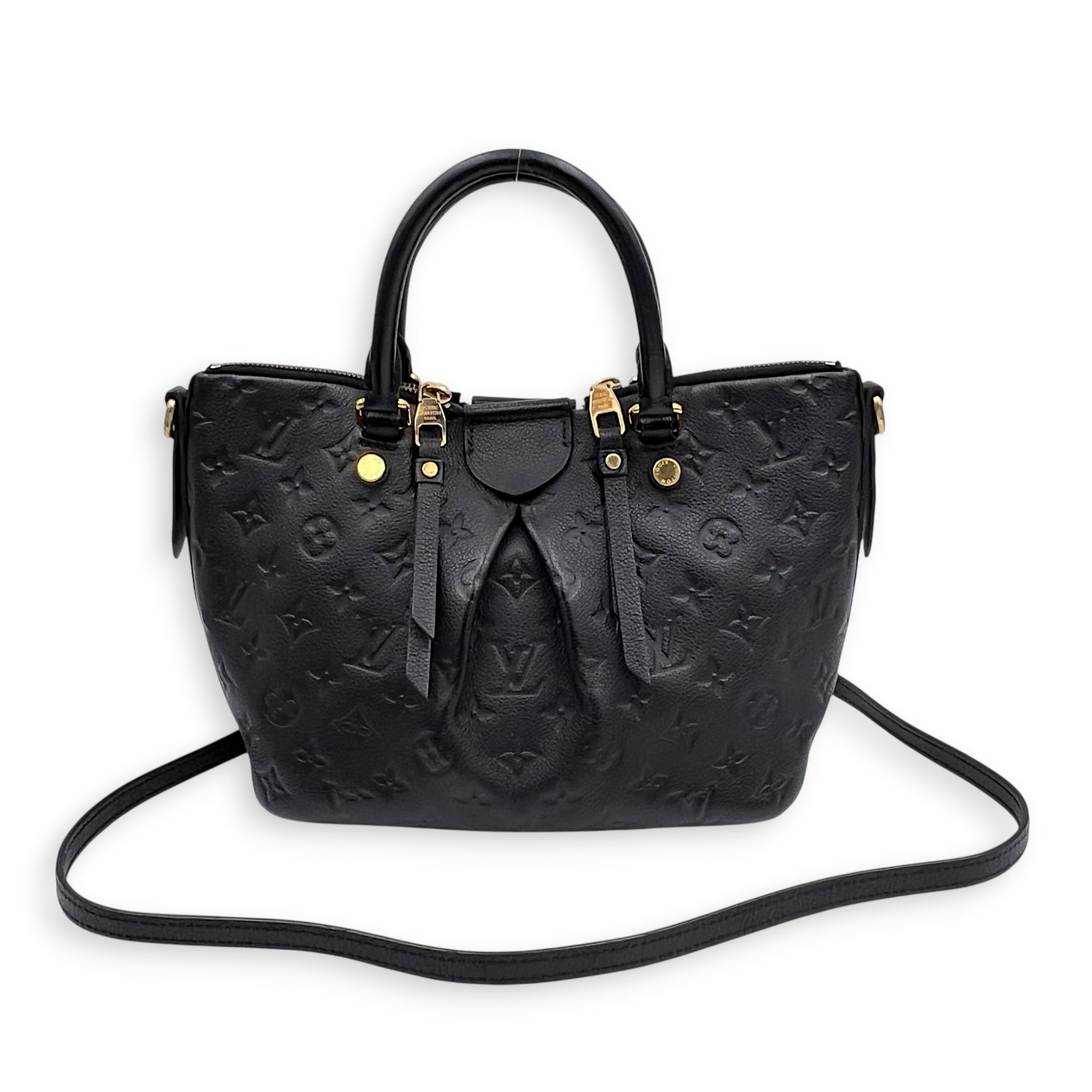 Mazarine Top Handle Bag Black in Empreinte Leather, Gold hardware
