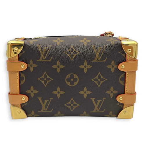 Side Trunk PM Brown Crossbody Bag in Coated Canvas, Gold hardware