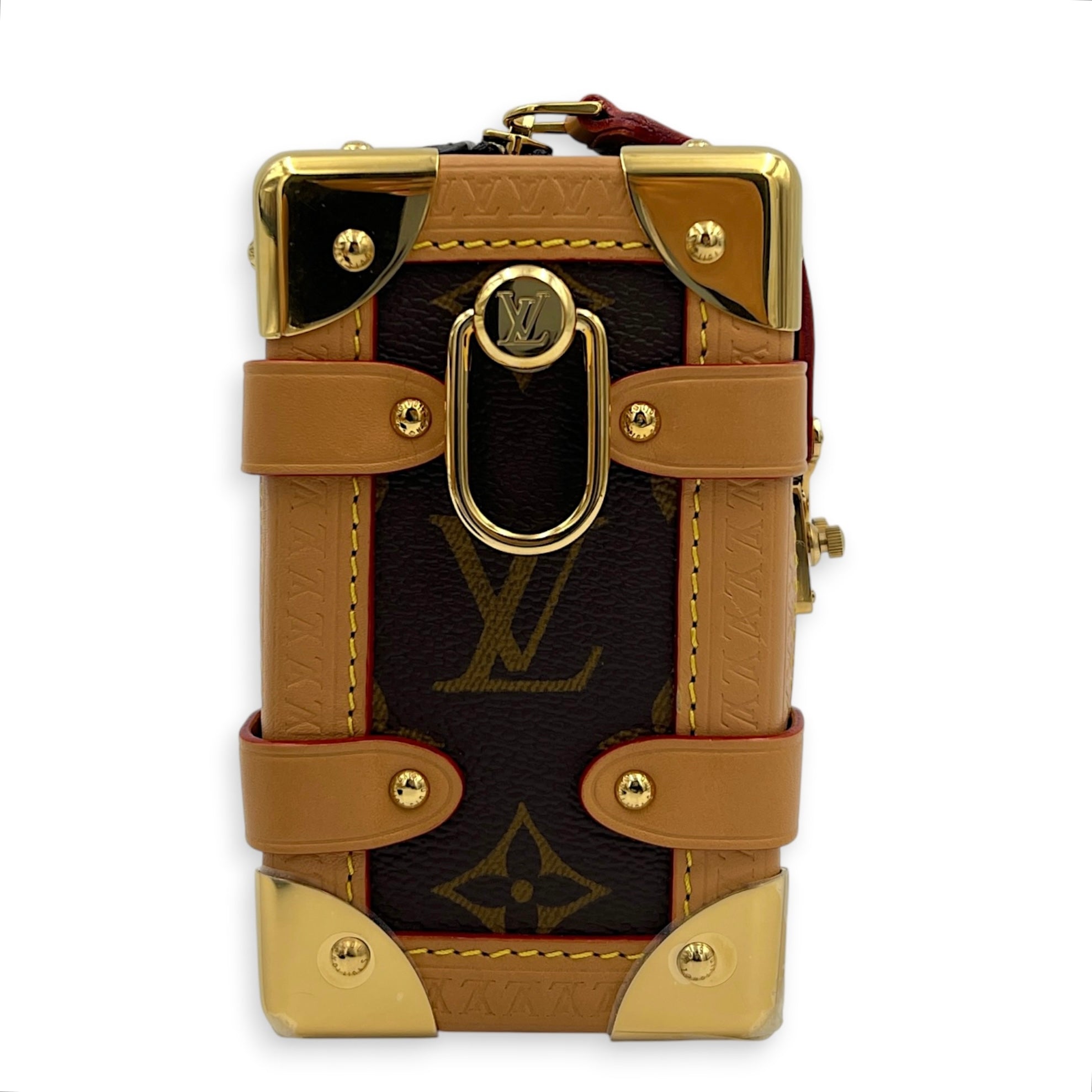 Side Trunk PM Brown Crossbody Bag in Coated Canvas, Gold hardware