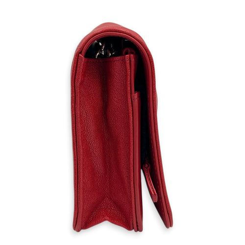 Boy Wallet On Chain Red in Caviar Leather, Silver hardware
