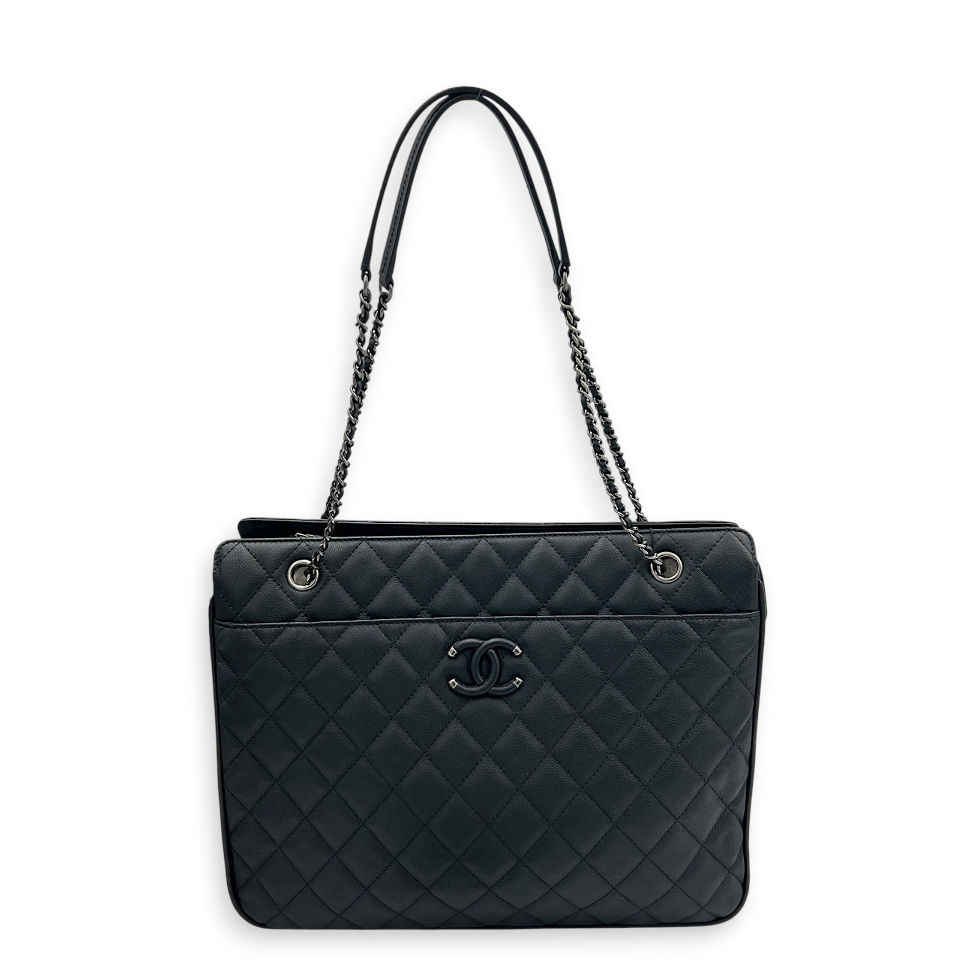 Frame In Chain Shopping Tote Bag Black in Calfskin, Silver hardware