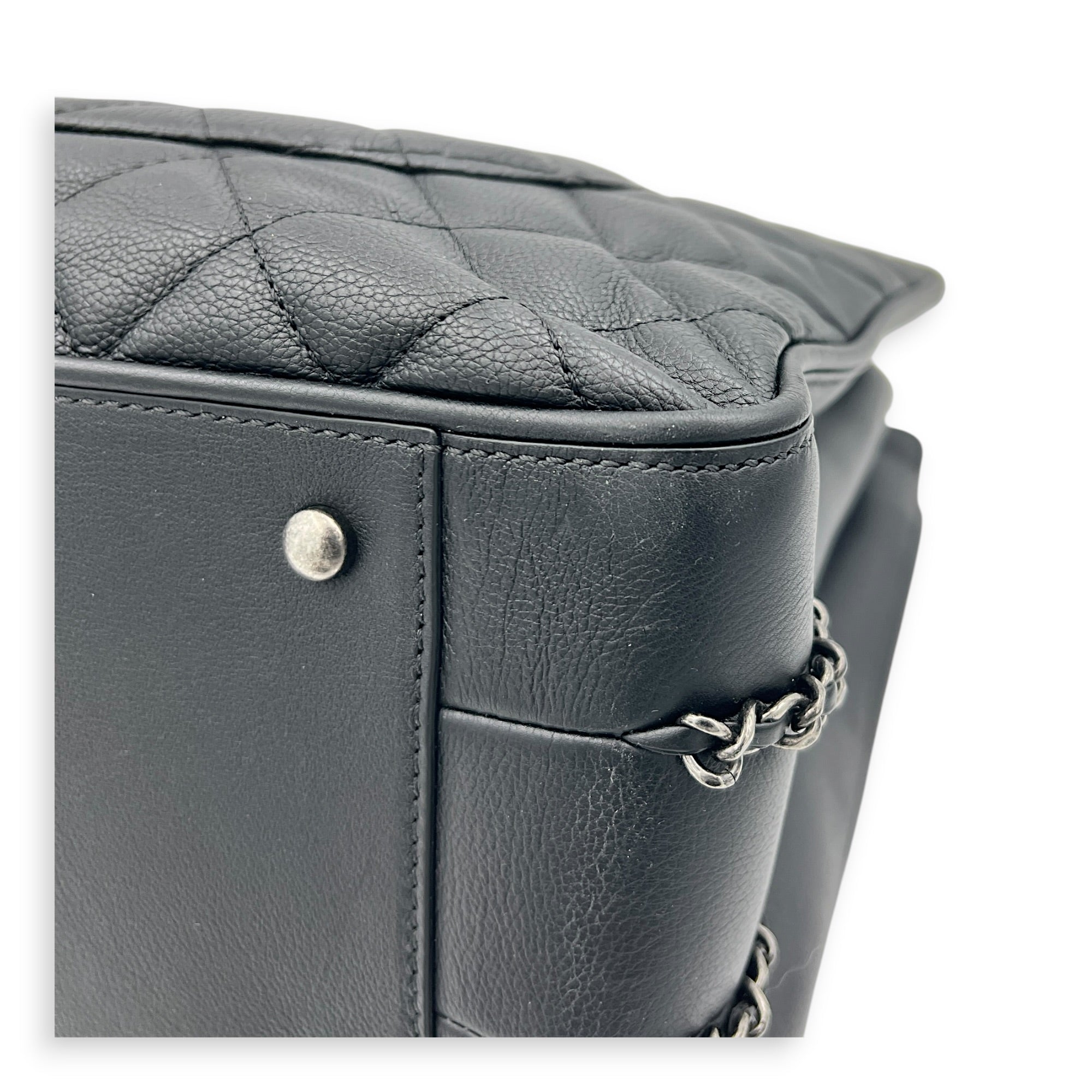 Frame In Chain Shopping Tote Bag Black in Calfskin, Silver hardware