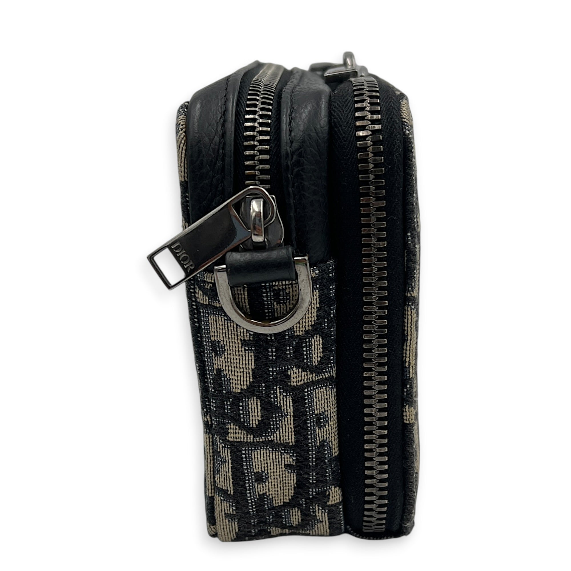 Double Zip Camera Shoulder Bag Blue in Jacquard, Silver hardware