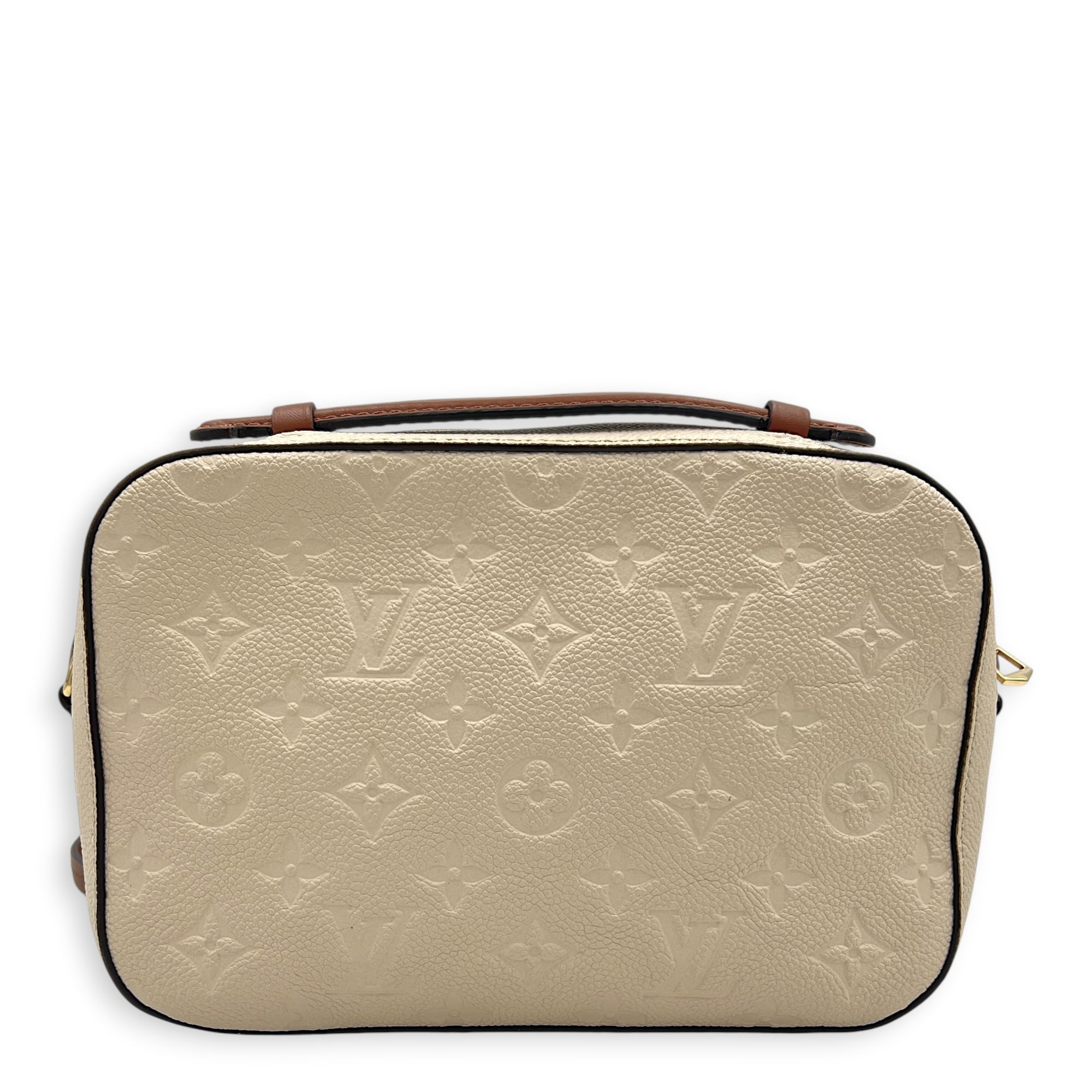 Saintonge White Shoulder Bag in Empreinte Leather, Gold hardware
