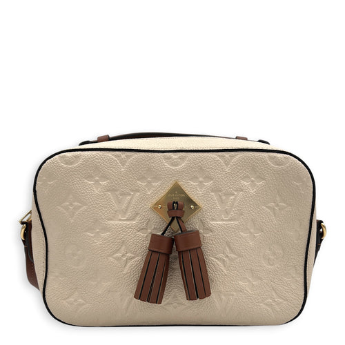 Saintonge White Shoulder Bag in Empreinte Leather, Gold hardware