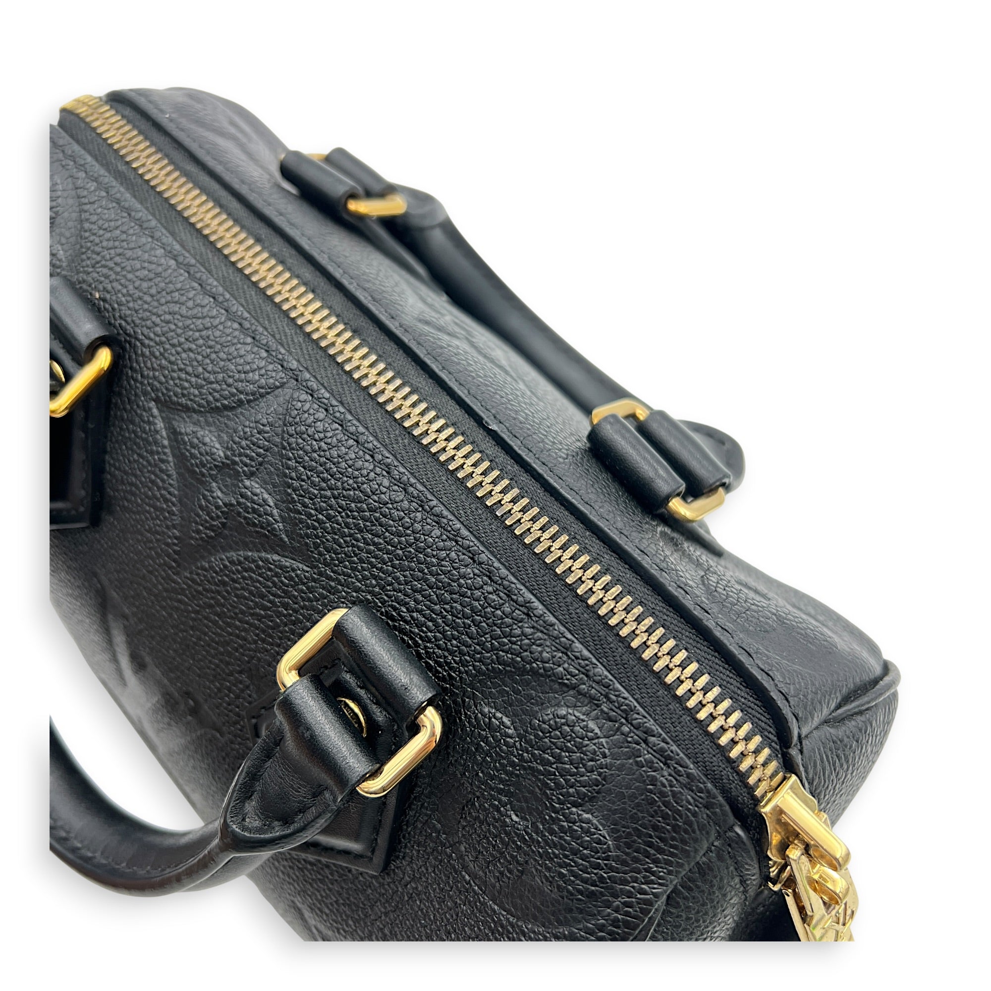 Speedy Bandouliere Top Handle Bag 20 Black in Empreinte Leather, Gold hardware