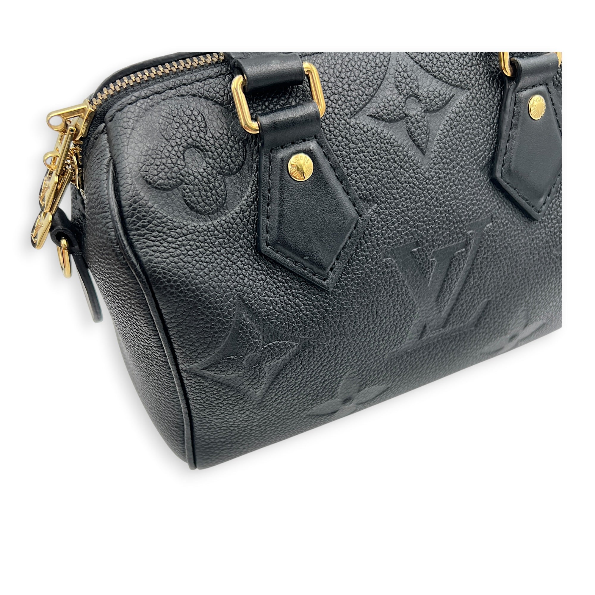 Speedy Bandouliere Top Handle Bag 20 Black in Empreinte Leather, Gold hardware