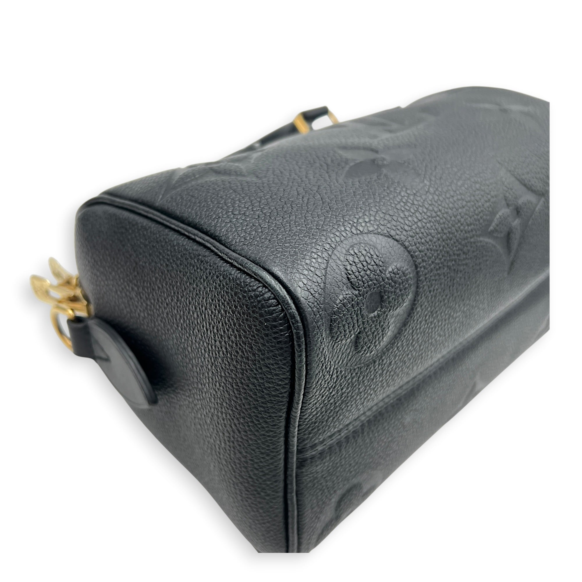 Speedy Bandouliere Top Handle Bag 20 Black in Empreinte Leather, Gold hardware