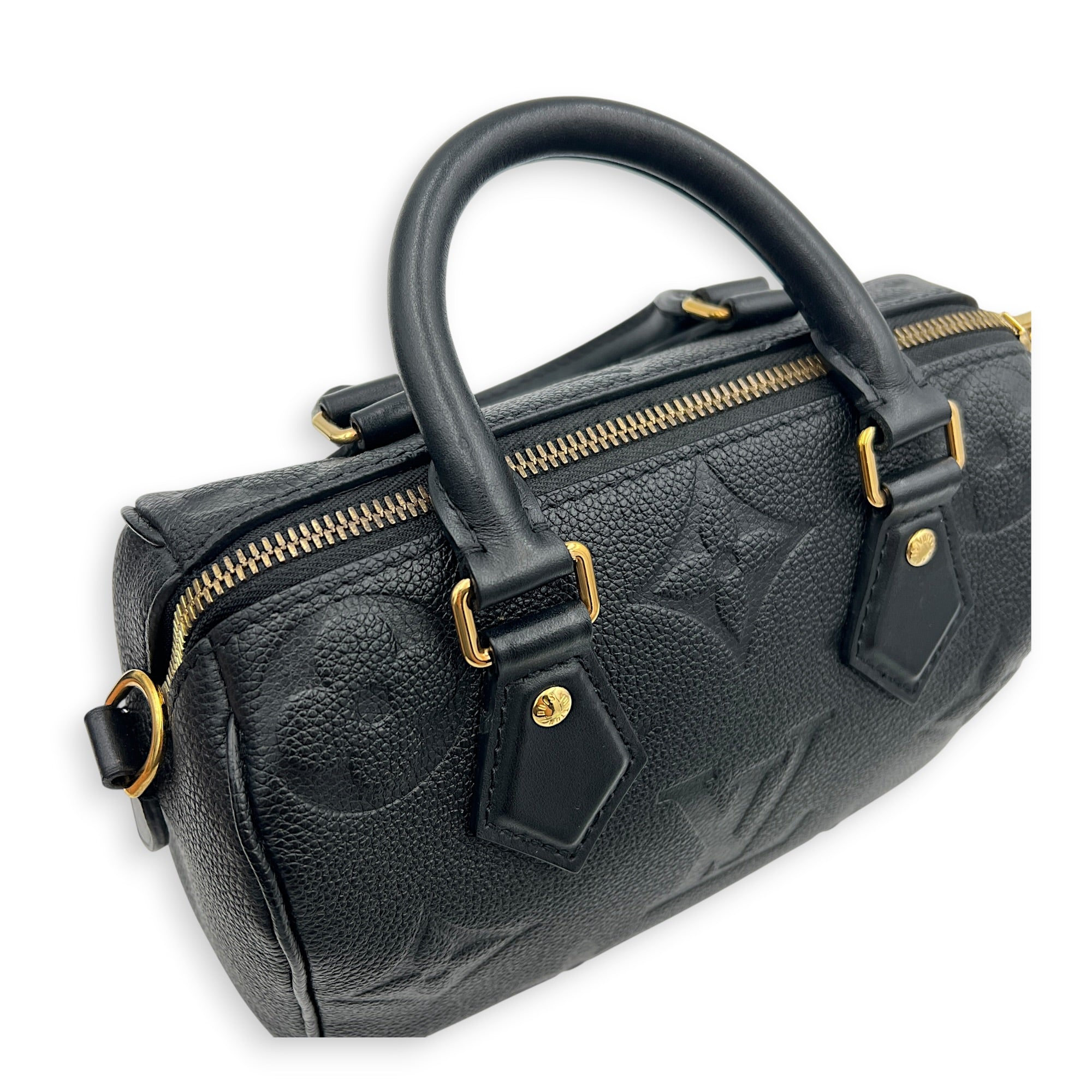 Speedy Bandouliere Top Handle Bag 20 Black in Empreinte Leather, Gold hardware