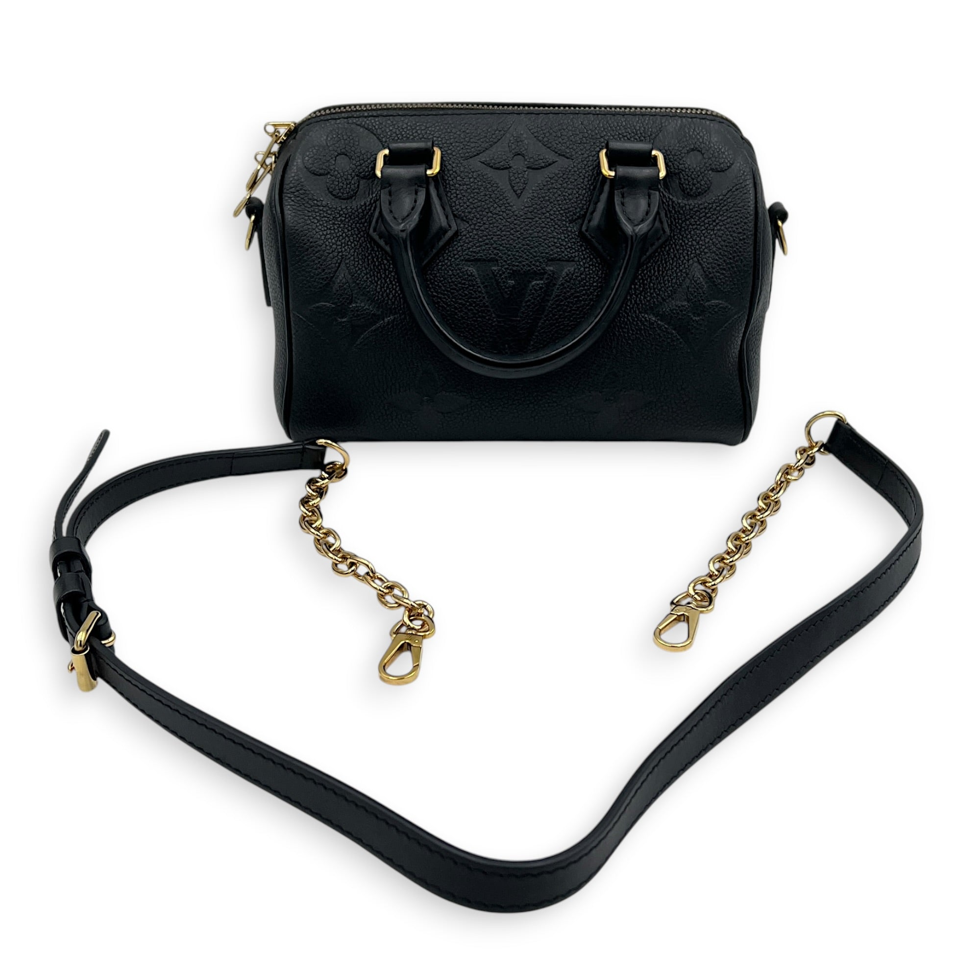 Speedy Bandouliere Top Handle Bag 20 Black in Empreinte Leather, Gold hardware