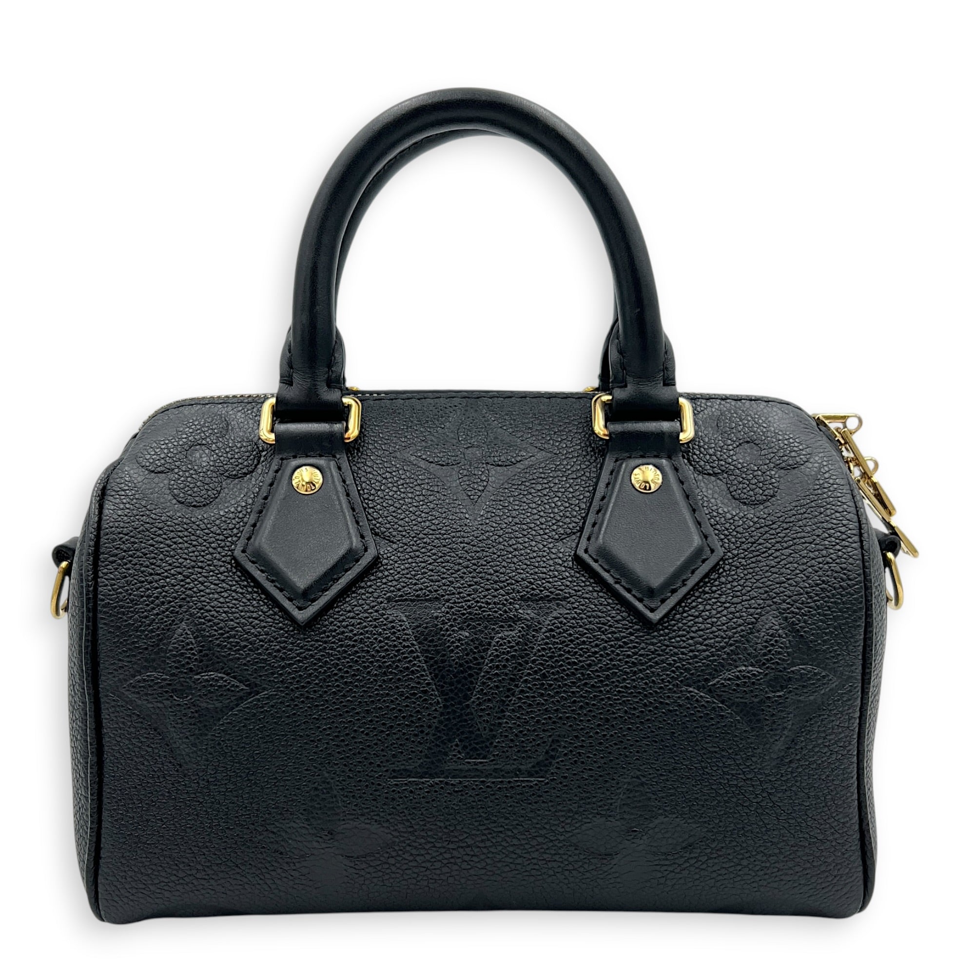 Speedy Bandouliere Top Handle Bag 20 Black in Empreinte Leather, Gold hardware