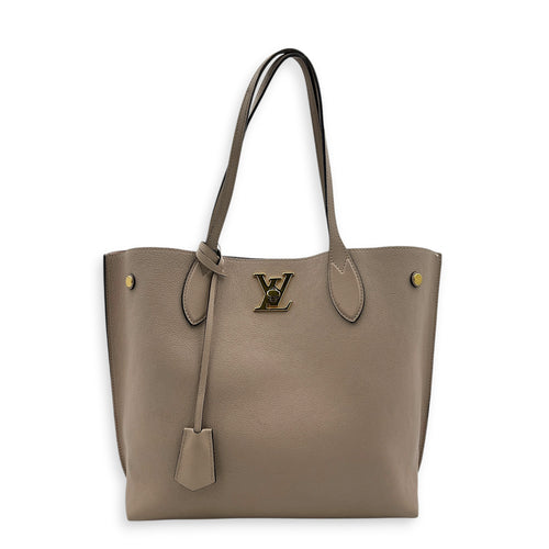 Lock Me Tote Bag Beige in Calfskin, Gold hardware