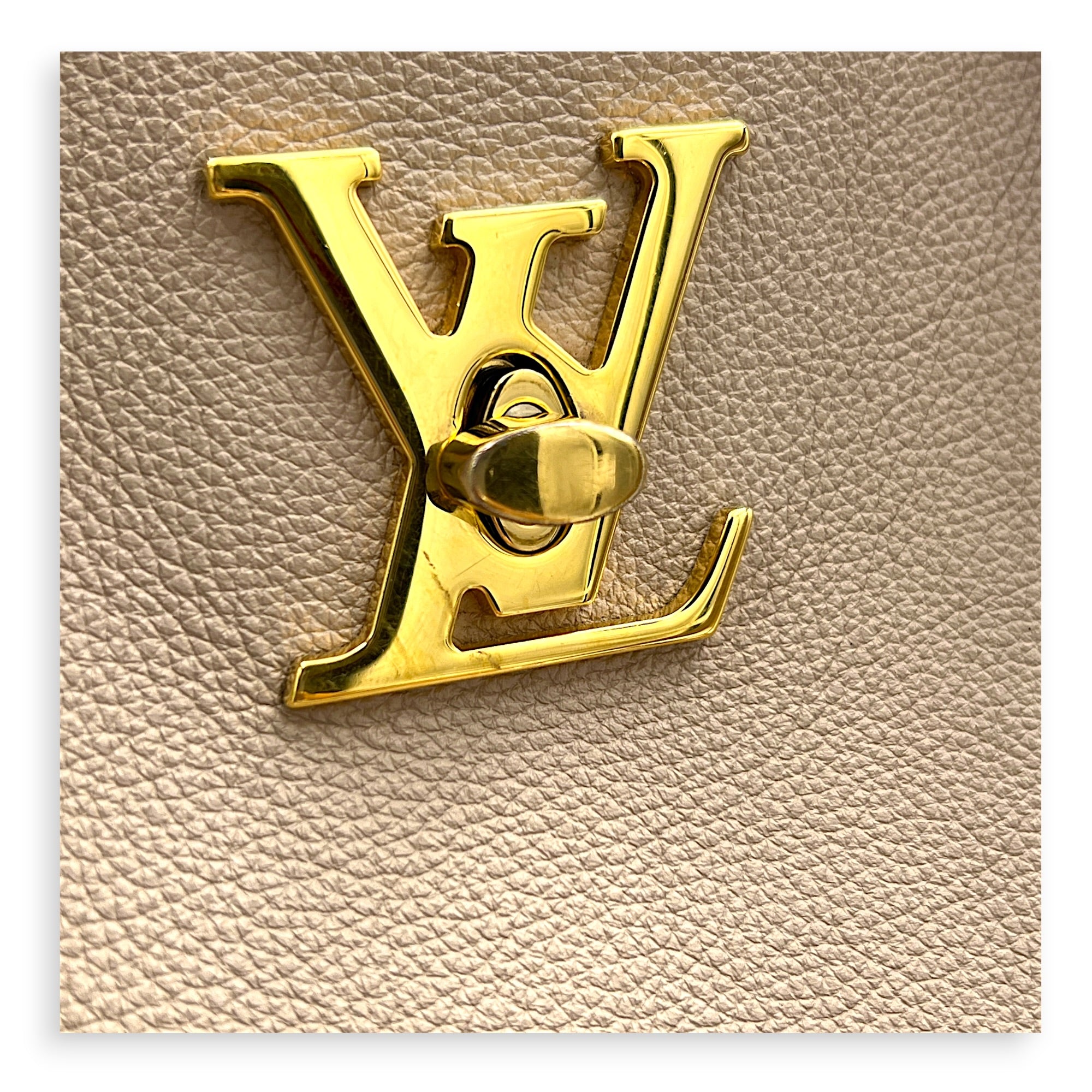 Lock Me Tote Bag Beige in Calfskin, Gold hardware