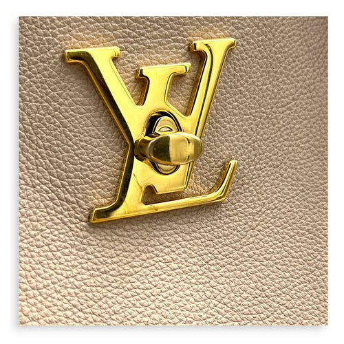Lock Me Tote Bag Beige in Calfskin, Gold hardware