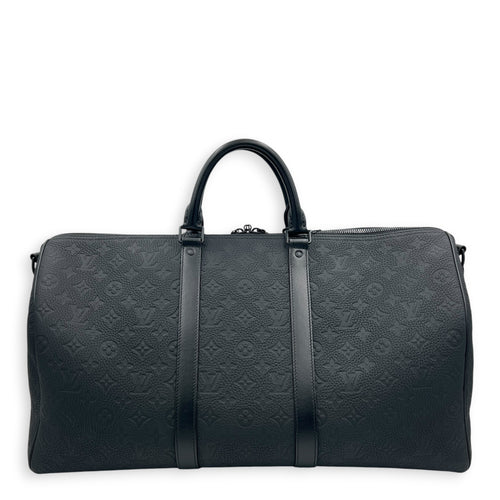Keepall Bandouliere 50 Black Top Handle Bag in Taurillon Leather, Black hardware