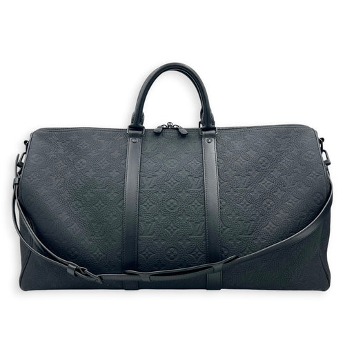 Keepall Bandouliere 50 Black Top Handle Bag in Taurillon Leather, Black hardware
