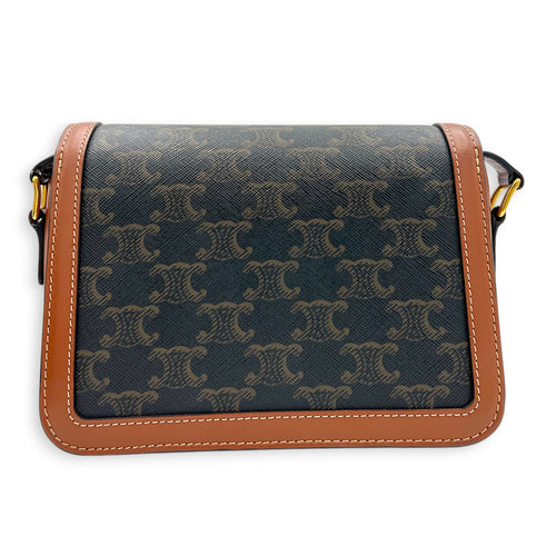 Triomphe Shoulder Bag Teen Brown in Coated Canvas, Gold hardware