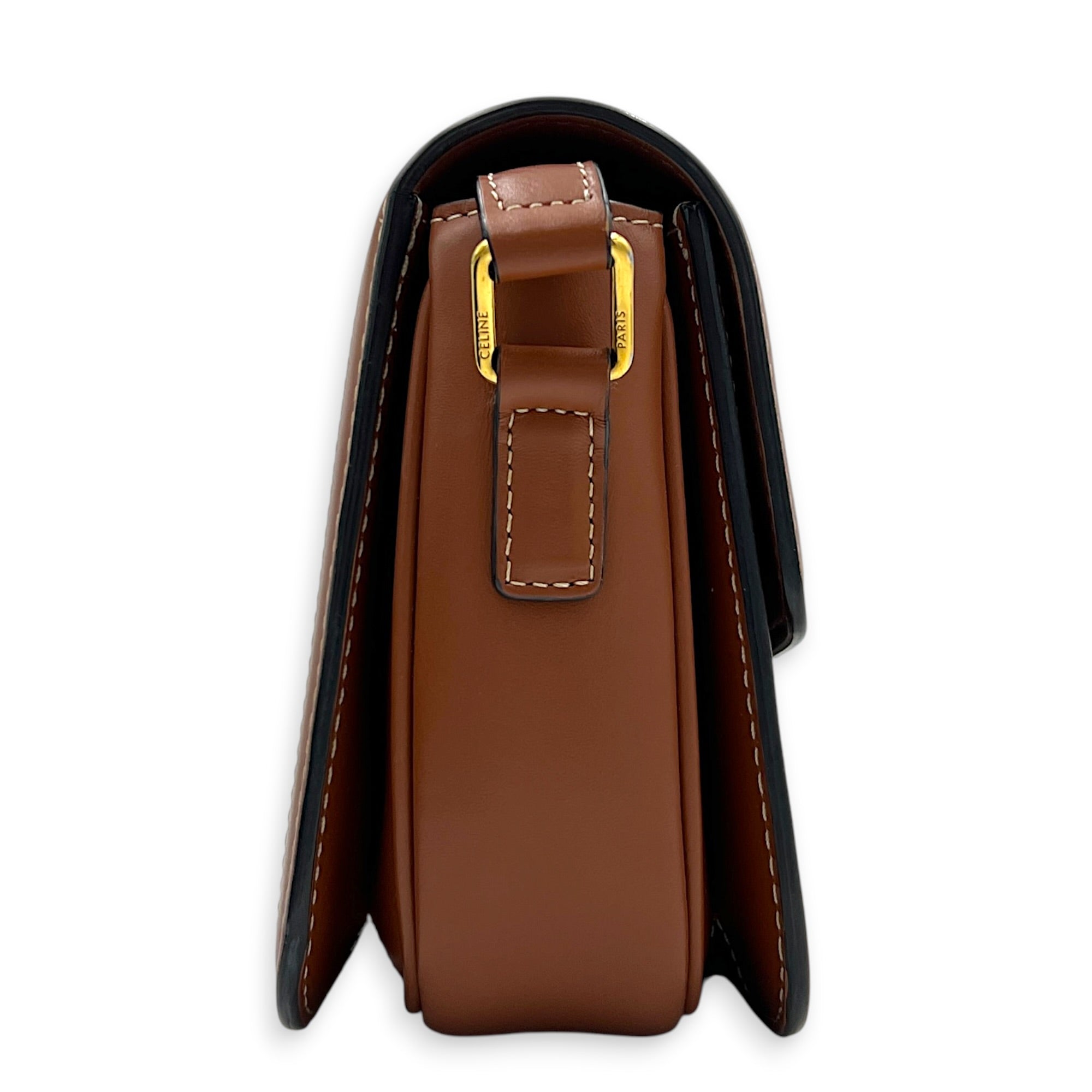 Triomphe Shoulder Bag Teen Brown in Coated Canvas, Gold hardware