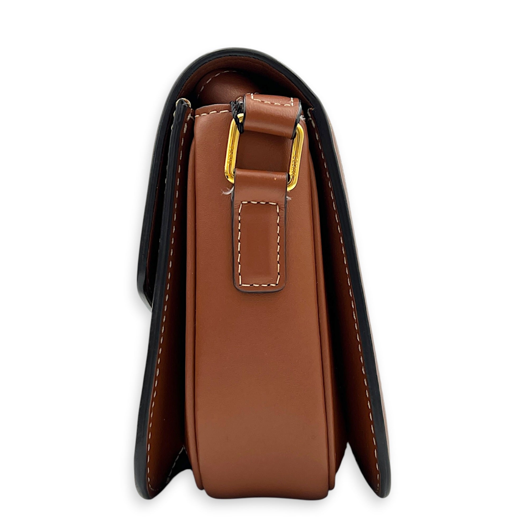 Triomphe Shoulder Bag Teen Brown in Coated Canvas, Gold hardware