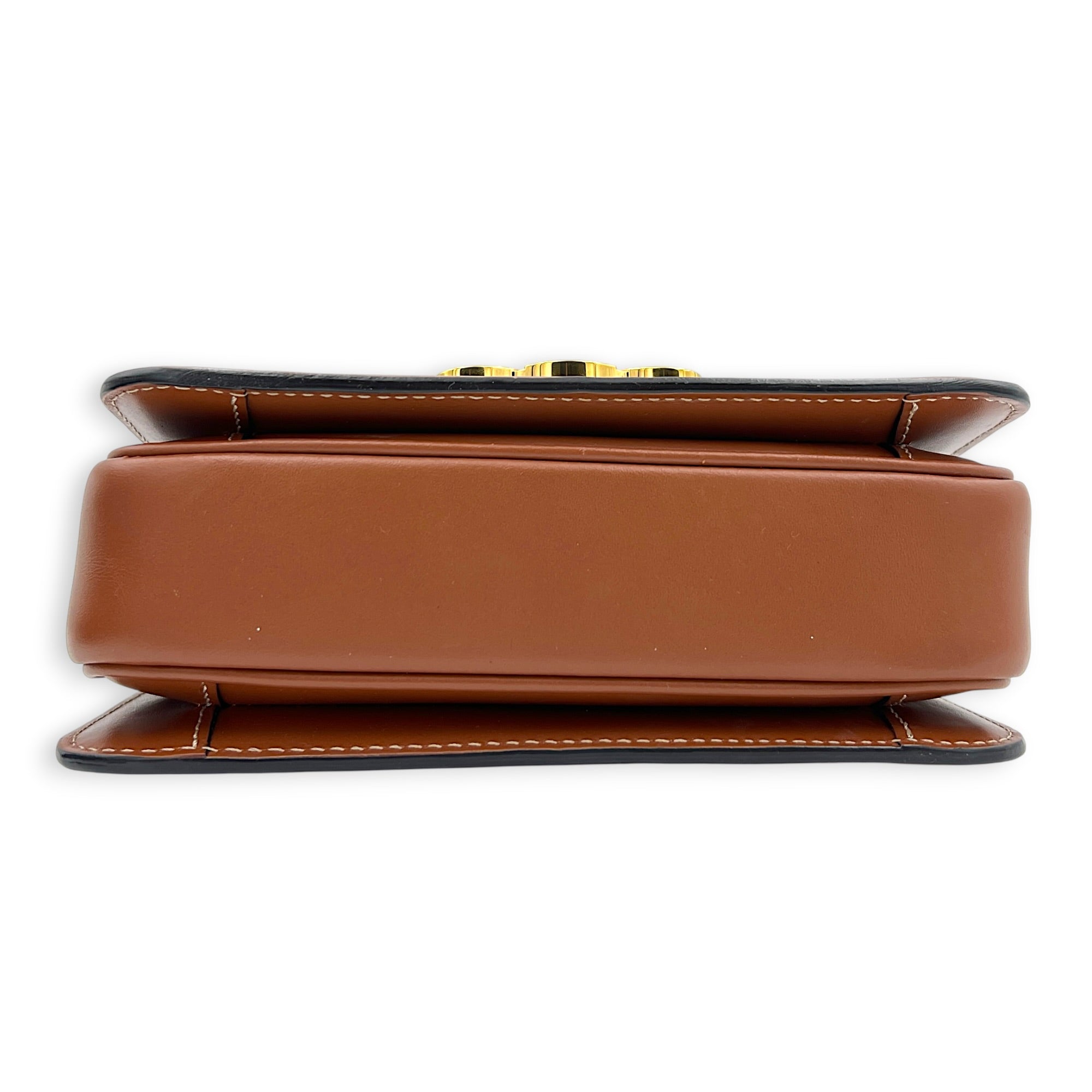 Triomphe Shoulder Bag Teen Brown in Coated Canvas, Gold hardware