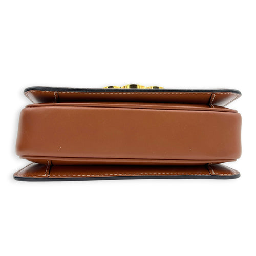 Triomphe Shoulder Bag Teen Brown in Coated Canvas, Gold hardware