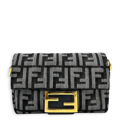 Zucca Baguette Grey Shoulder Bag in Denim, Gold hardware