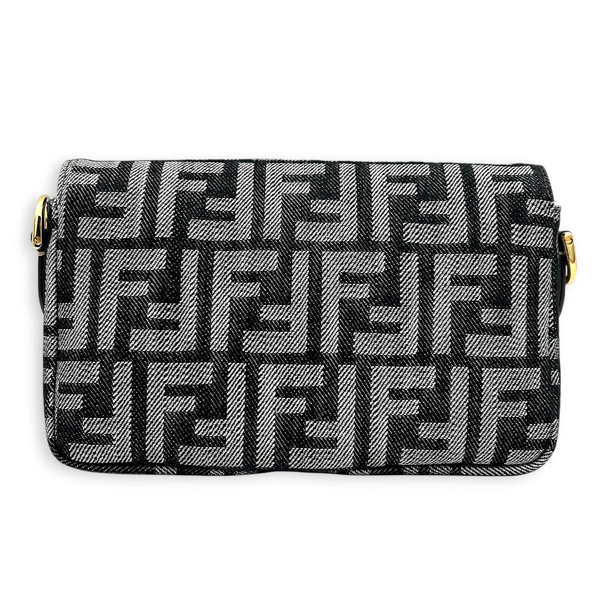 Zucca Baguette Grey Shoulder Bag in Denim, Gold hardware