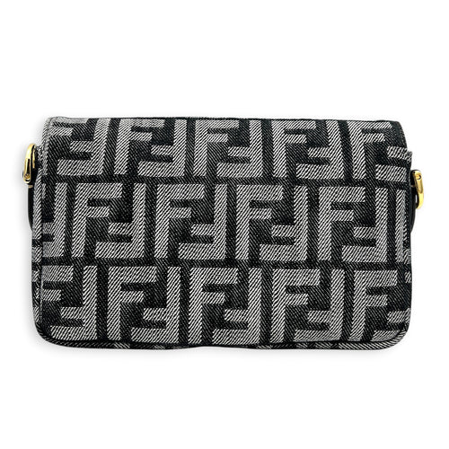 Zucca Baguette Grey Shoulder Bag in Denim, Gold hardware