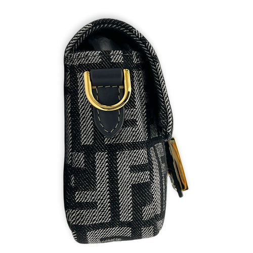 Zucca Baguette Grey Shoulder Bag in Denim, Gold hardware