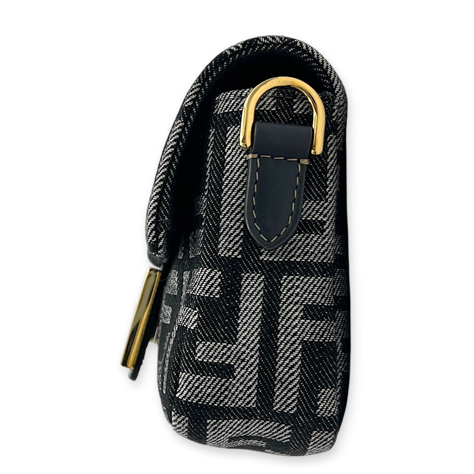 Zucca Baguette Grey Shoulder Bag in Denim, Gold hardware
