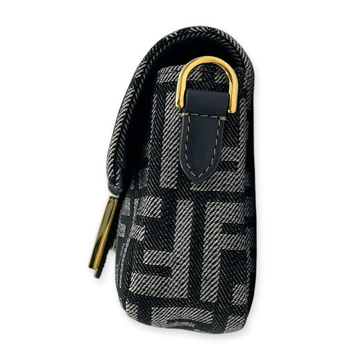 Zucca Baguette Grey Shoulder Bag in Denim, Gold hardware