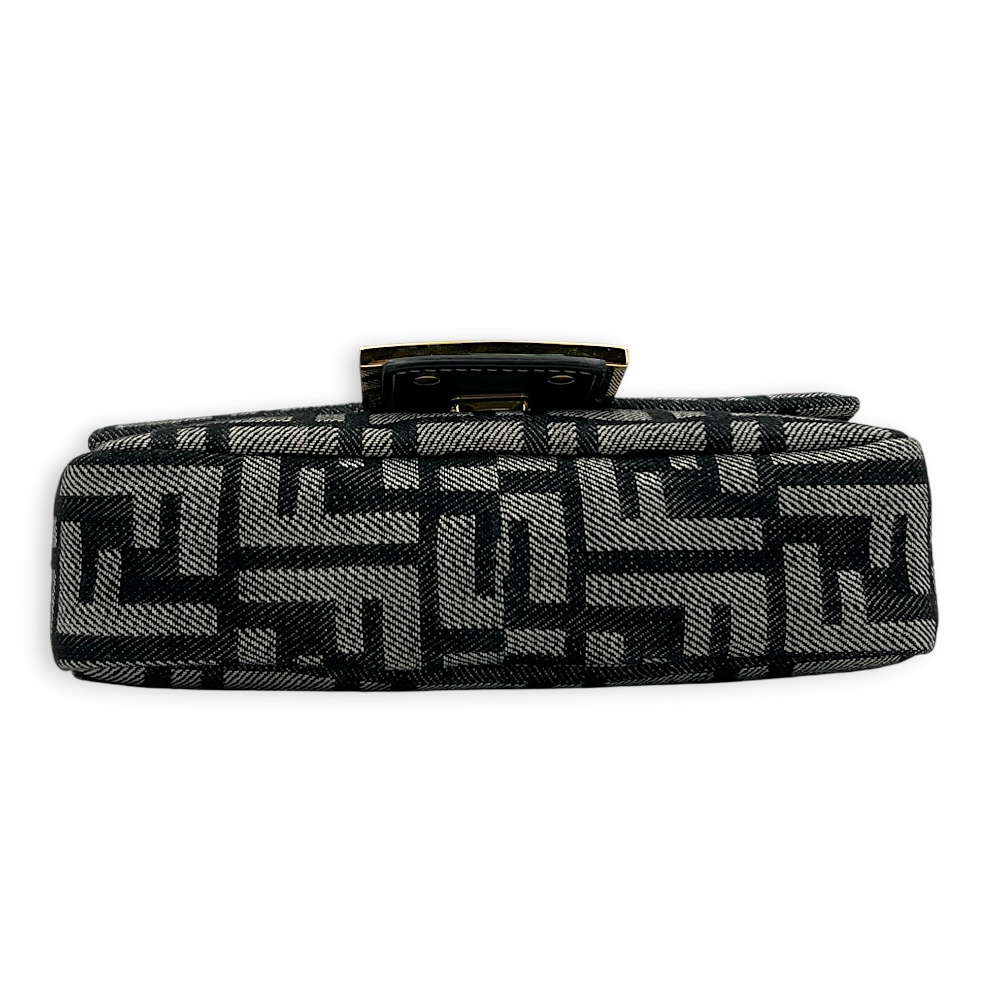 Zucca Baguette Grey Shoulder Bag in Denim, Gold hardware