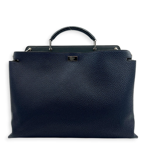 Peekaboo Iconic Essential Business Top Handle Bag Blue in Calfskin, Silver hardware