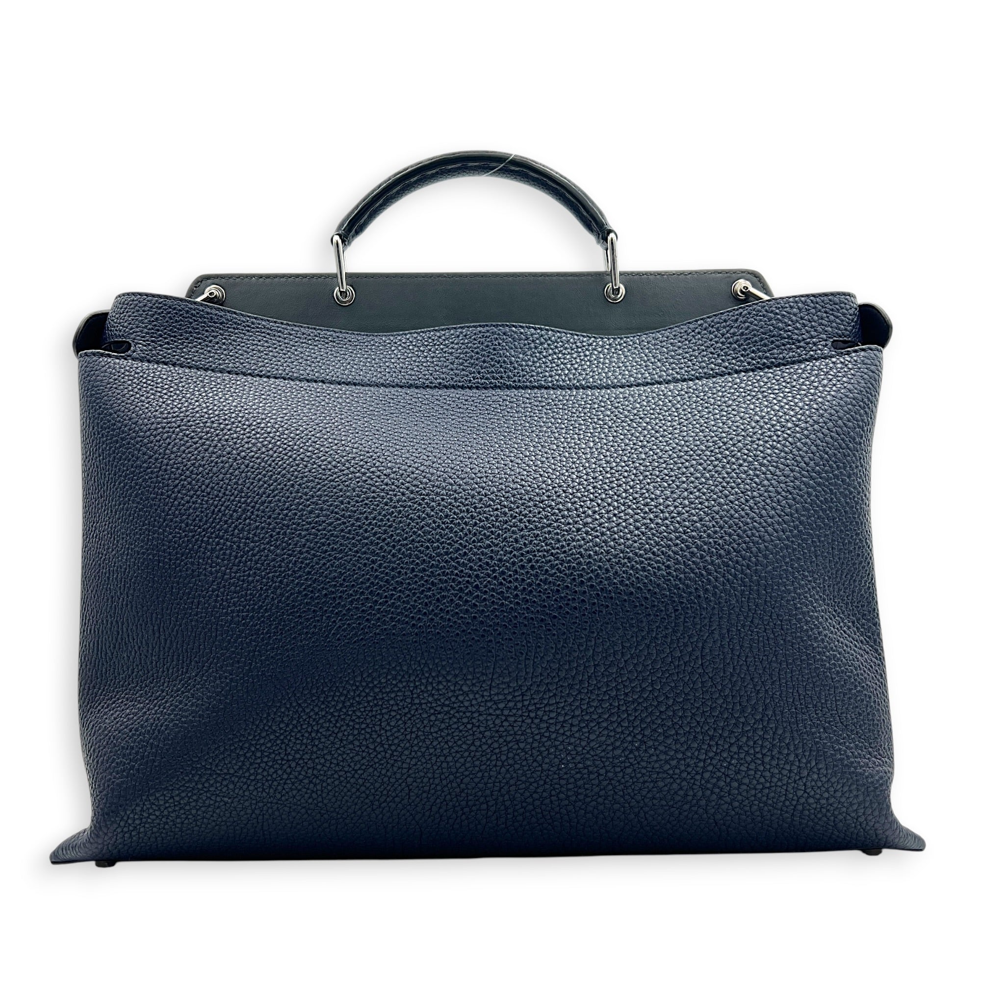 Peekaboo Iconic Essential Business Top Handle Bag Blue in Calfskin, Silver hardware