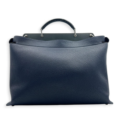 Peekaboo Iconic Essential Business Top Handle Bag Blue in Calfskin, Silver hardware