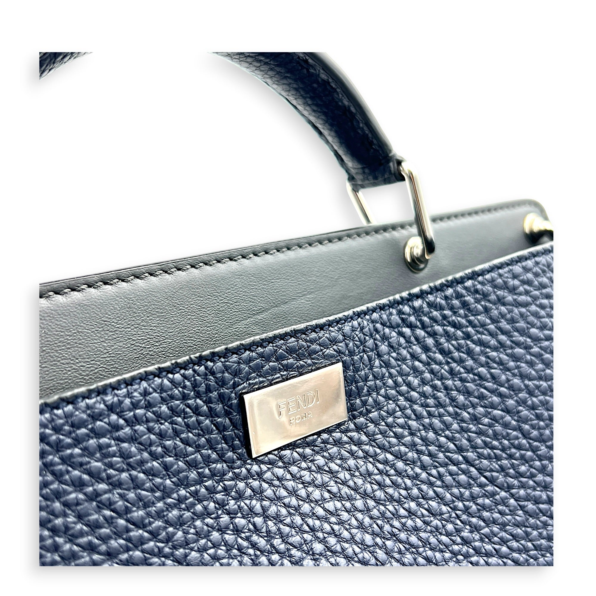 Peekaboo Iconic Essential Business Top Handle Bag Blue in Calfskin, Silver hardware
