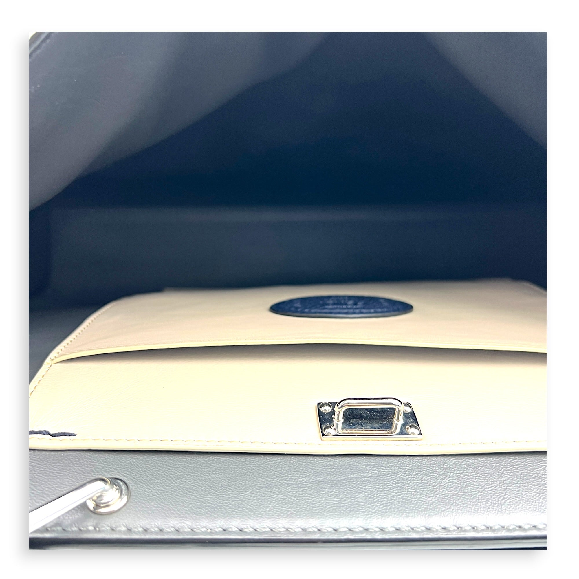Peekaboo Iconic Essential Business Top Handle Bag Blue in Calfskin, Silver hardware