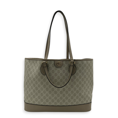 Ophidia Tote Bag Beige in Coated Canvas, Gold hardware