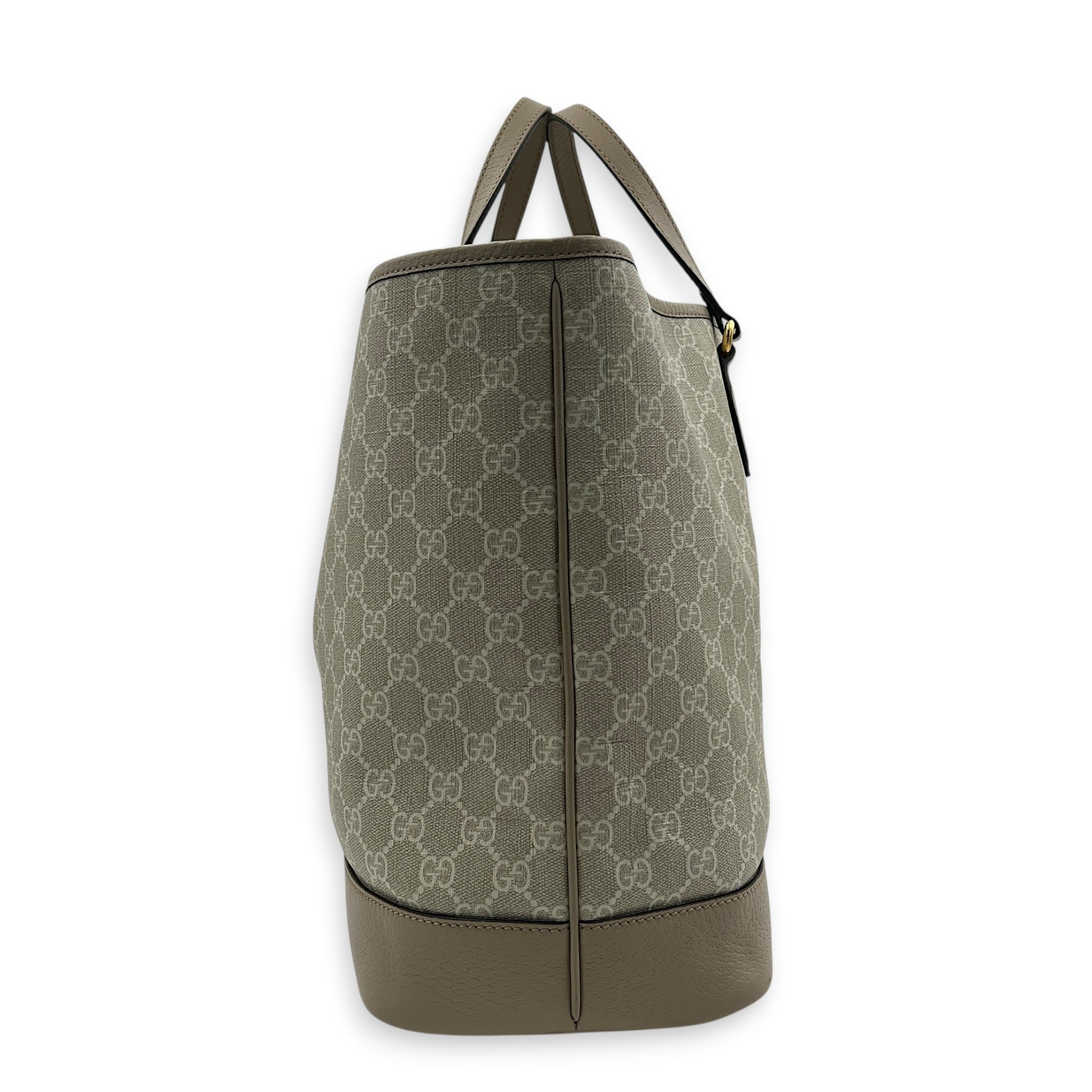 Ophidia Tote Bag Beige in Coated Canvas, Gold hardware